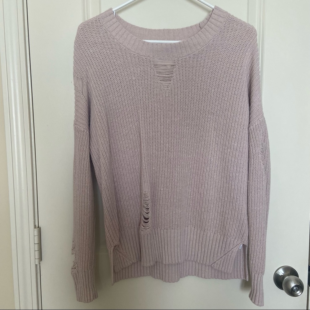 BETWEEN ME & YOU Pale Pink Distressed Sweater